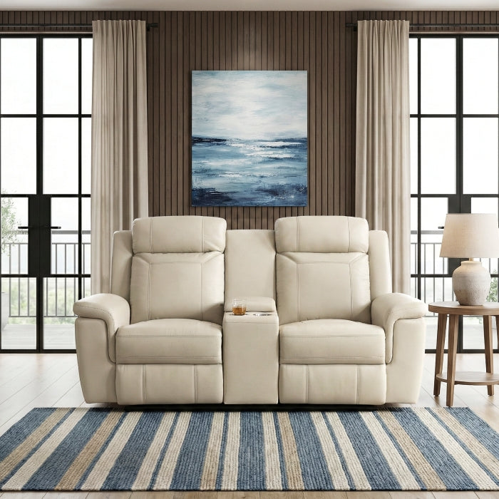 Nest Beige Double Reclining Loveseat With Center Console And Receptacles