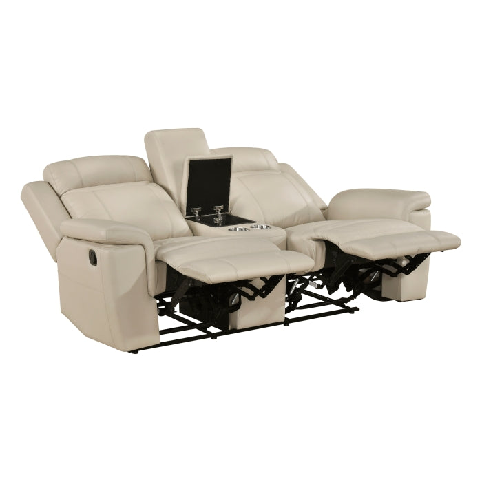 Nest Beige Double Reclining Loveseat With Center Console And Receptacles