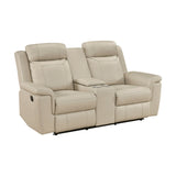 Nest Beige Double Reclining Loveseat With Center Console And Receptacles