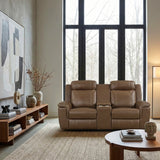 Nest Brown Double Reclining Loveseat With Center Console And Receptacles