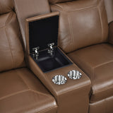 Nest Brown Double Reclining Loveseat With Center Console And Receptacles