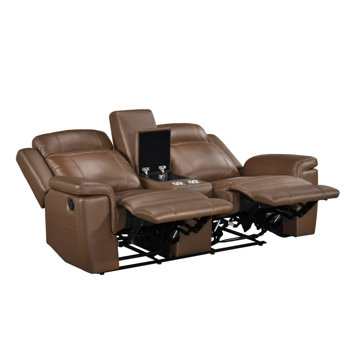 Nest Brown Double Reclining Loveseat With Center Console And Receptacles
