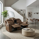 Nest Brown Double Reclining Loveseat With Center Console And Receptacles