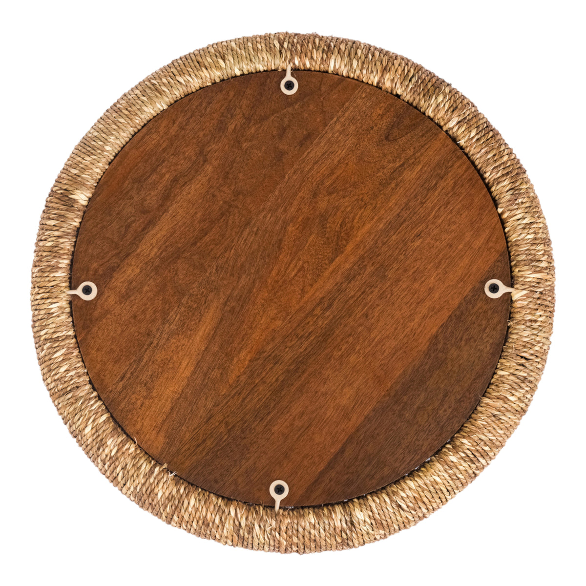 Canby Cross Brown Wood Tray with Seagrass Edge Brnz Handle