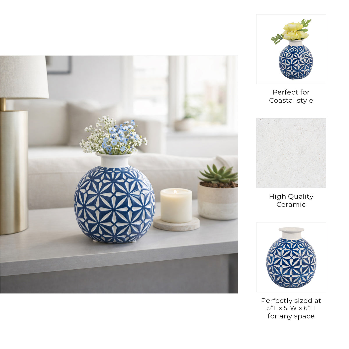 Wheeler Blue Small Ceramic Daisy Vase