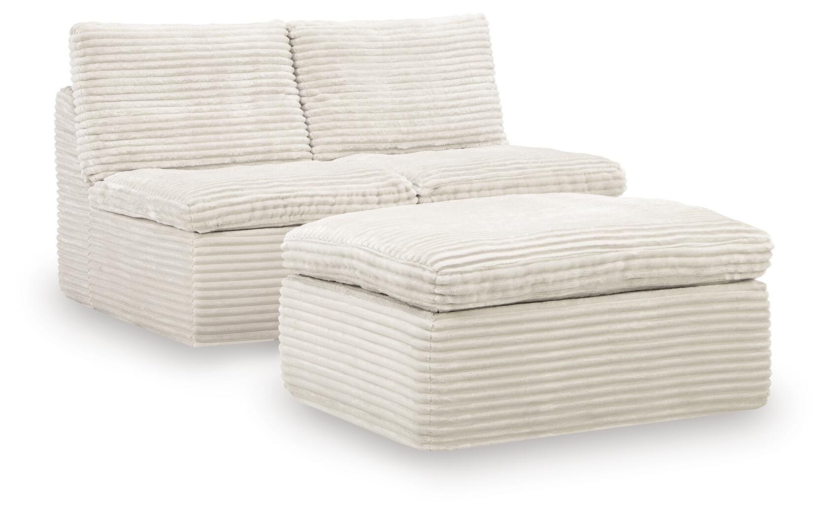 Canefield Ivory 2 Armless Chair with Ottoman (Online Special Price)