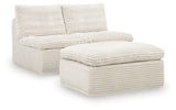 Canefield Ivory 2 Armless Chair with Ottoman