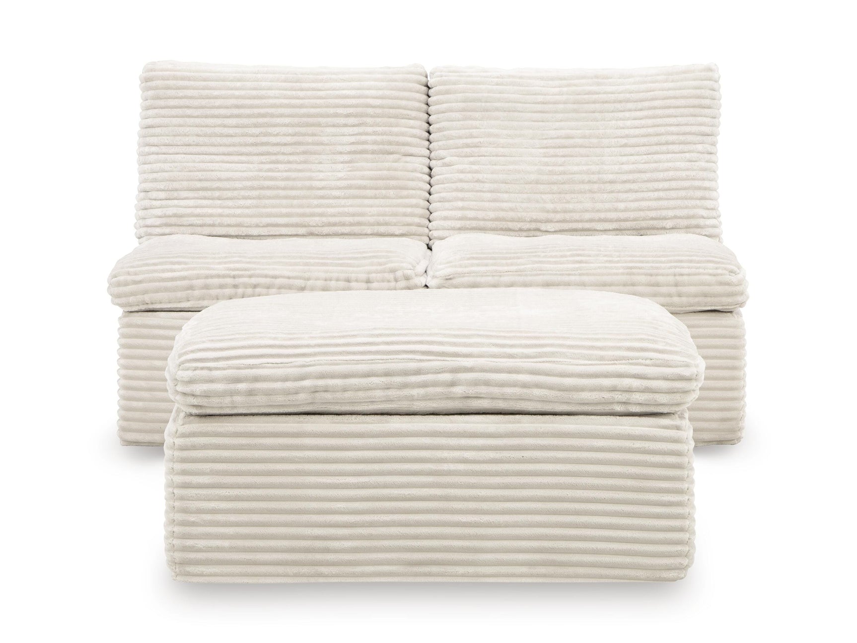 Canefield Ivory 2 Armless Chair with Ottoman