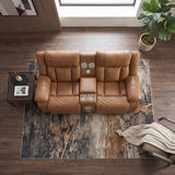 Huron Brown Power Double Reclining Loveseat With Center Console Wireless Speakers Led And Charging Ports