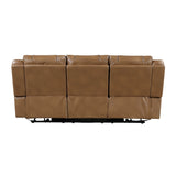 Huron Brown Power Double Reclining Sofa With Center Drop-down Cup Holders Wireless Charger Magazine Bag Led And Charging Ports