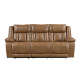 Huron Brown Power Double Reclining Sofa With Center Drop-down Cup Holders Wireless Charger Magazine Bag Led And Charging Ports