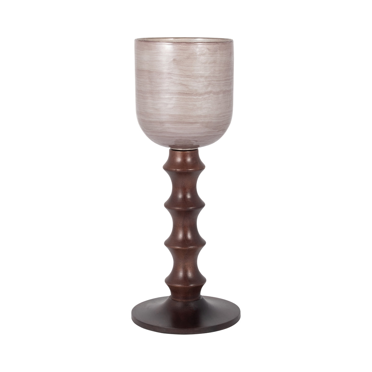Sloat Blush Small Glass Wooden Base Hurricane