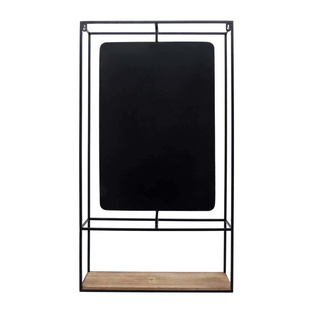 Foresta Black/Brown Large Metal and Wood Wall Shelf with Mirror