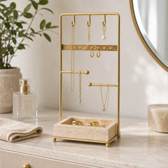 Rio Nido Tan/Gold Jewelry Stand with Travertine Tray