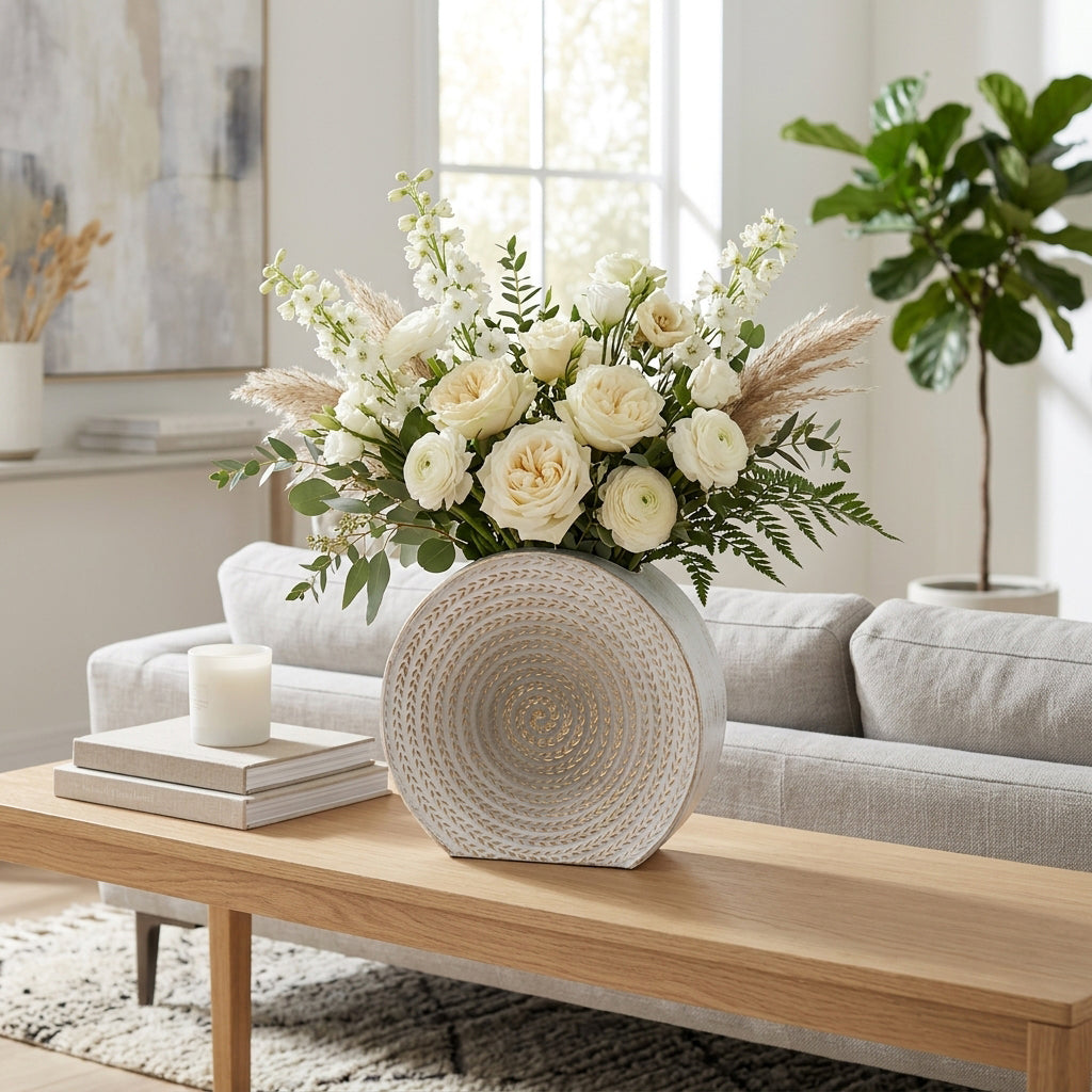 Dyer White Metal Round Vase