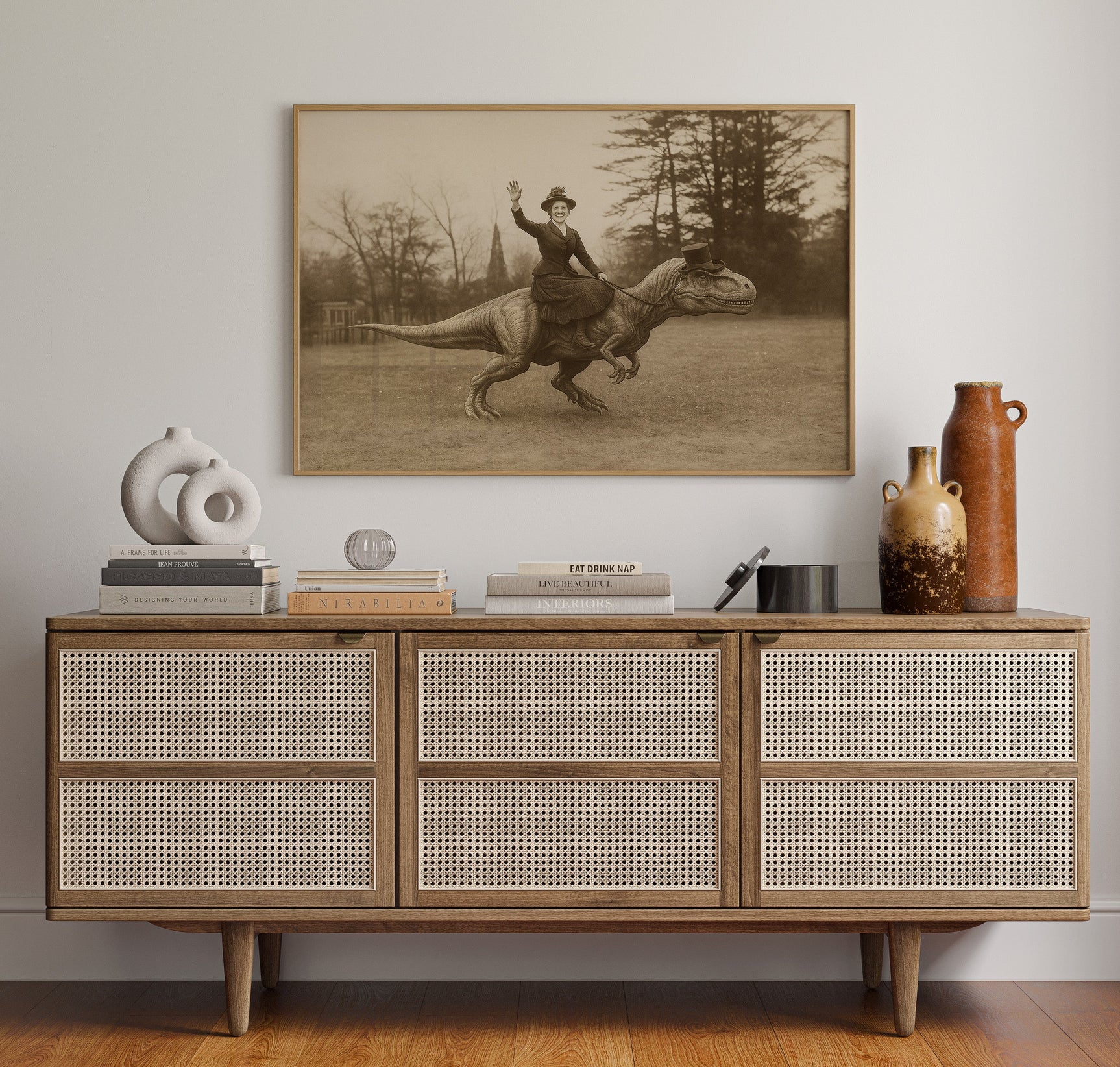 Victorian Lady Riding a Top-Hat T-Rex
