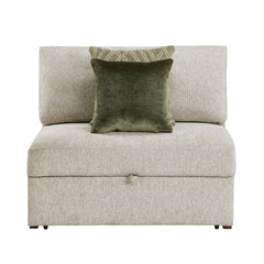 Isla Beige Convertible Armless Chair And Half With Pull-out Bed And Click Motion Back