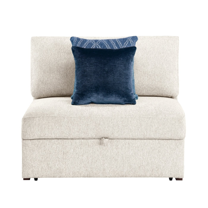 Isla Beige Convertible Armless Chair And Half With Pull-out Bed And Click Motion Back