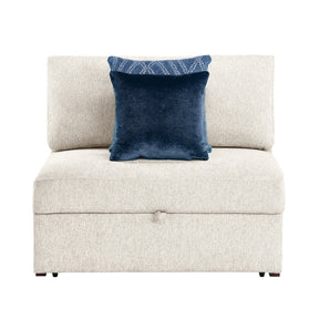 Isla Beige Convertible Armless Chair And Half With Pull-out Bed And Click Motion Back