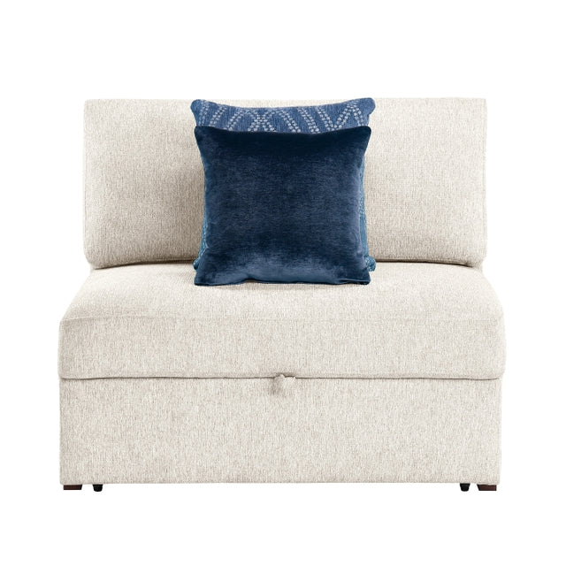 Isla Beige Convertible Armless Chair And Half With Pull-out Bed And Click Motion Back