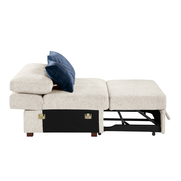 Isla Beige Convertible Armless Chair And Half With Pull-out Bed And Click Motion Back