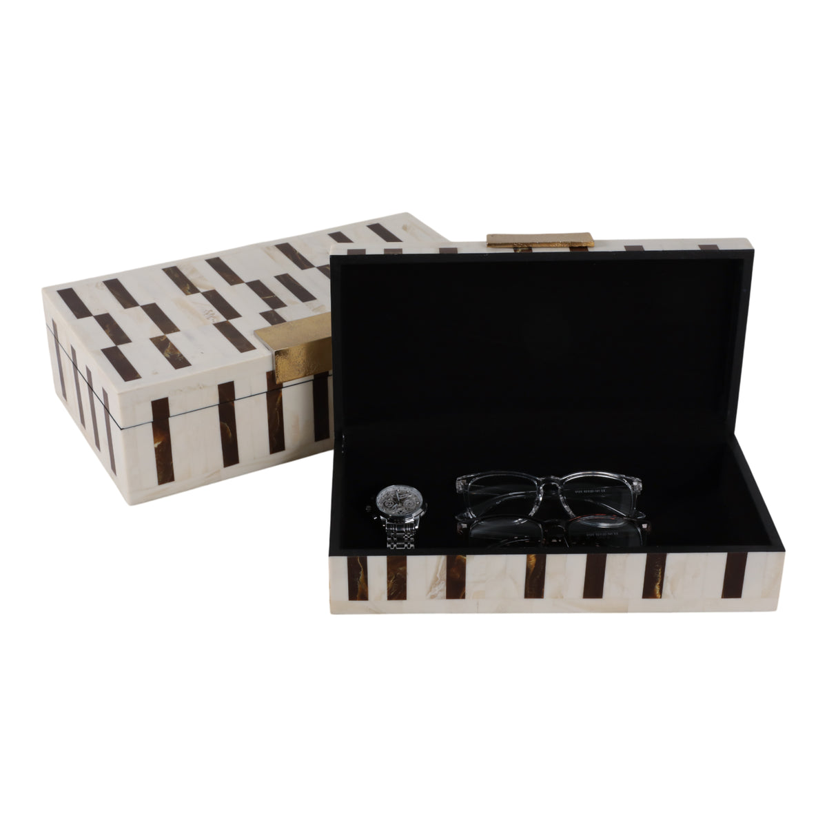 Siberia Brown/Ivory Boxes with Hardware (Set of 2)