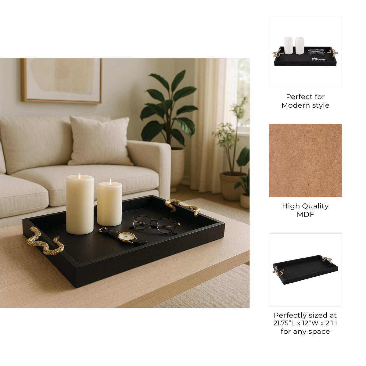 Dirigo Black/Gold Faux Leather Snake Tray