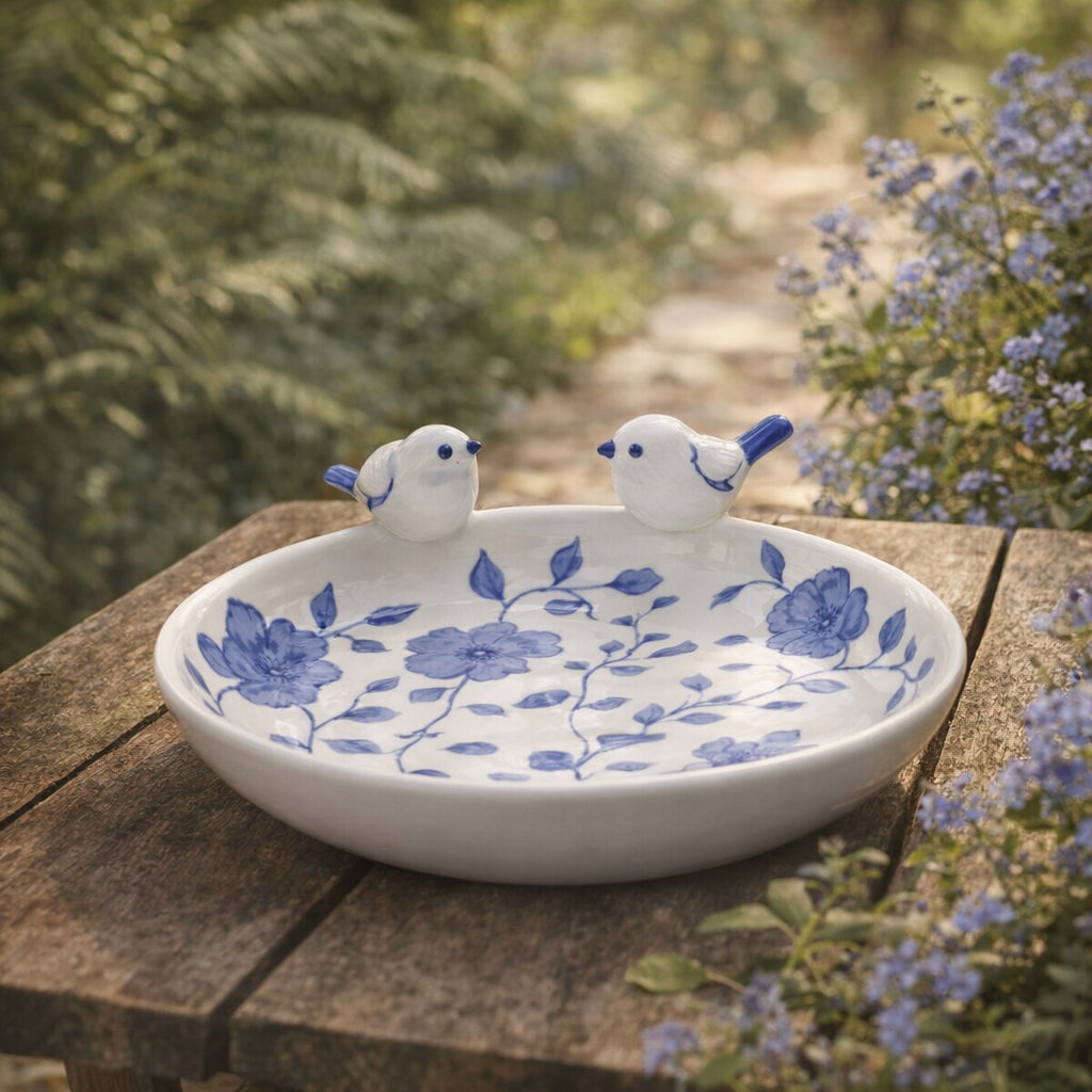 Foleymill Blue/White Floral Cinoiserie Bird Bath Birding