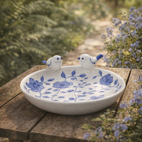 Foleymill Blue/White Floral Cinoiserie Bird Bath Birding