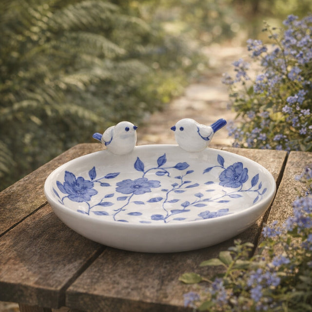Foleymill Blue/White Floral Cinoiserie Bird Bath Birding