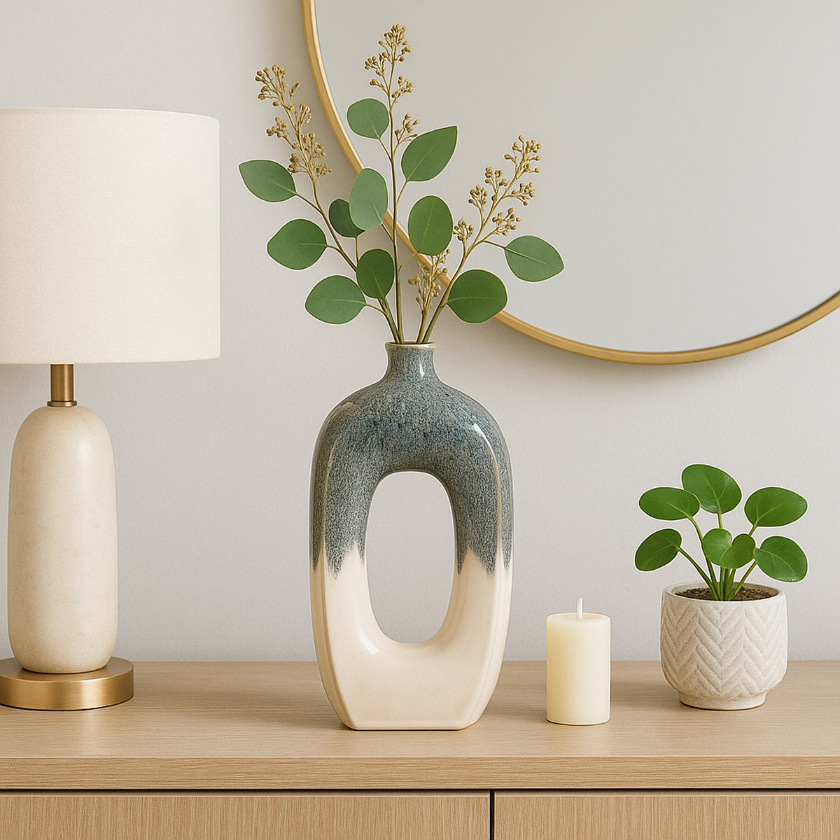 Brice Blue/White Ceramic Curvy Open Cut-Out Vase