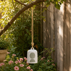 Rio Vista White/Green Ceramic Hanging Bell with Circles