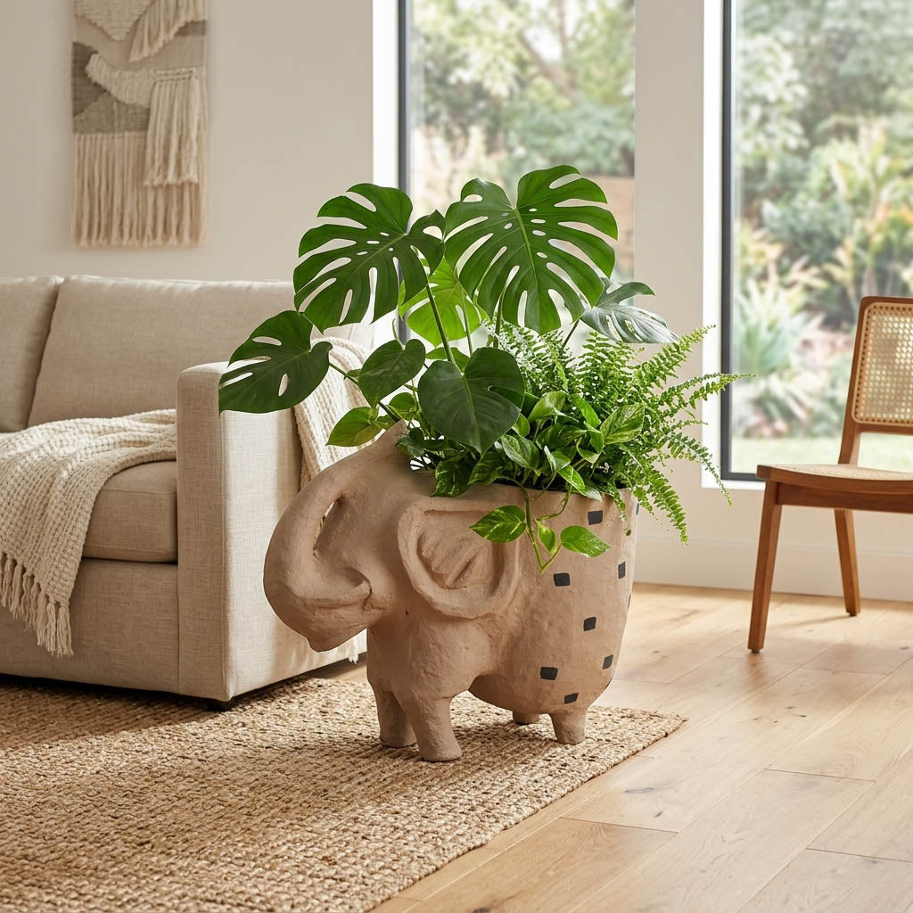 Cordelia Ivory Paper Mache Elephant Planter