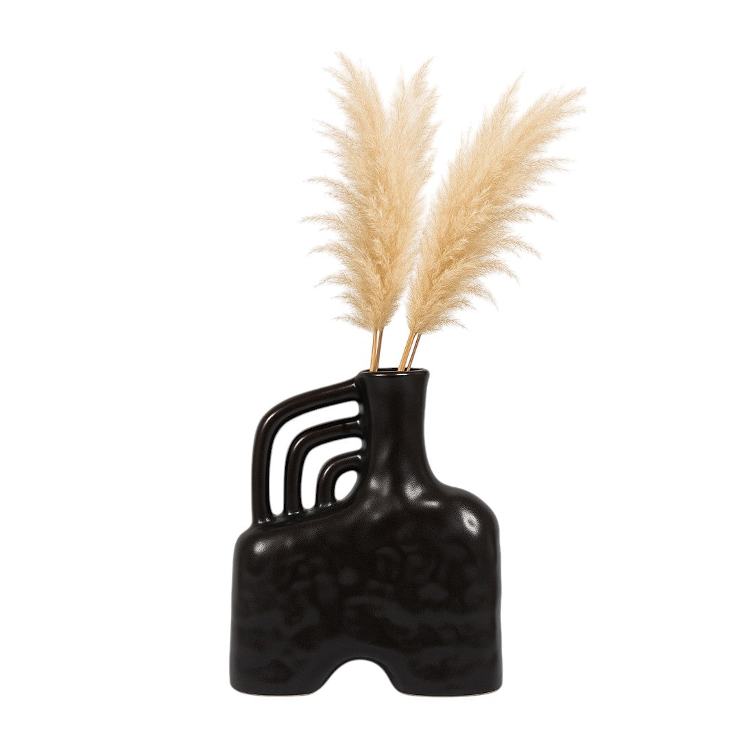 Rowen Black Ceramic Metallic Triple Handle Vase