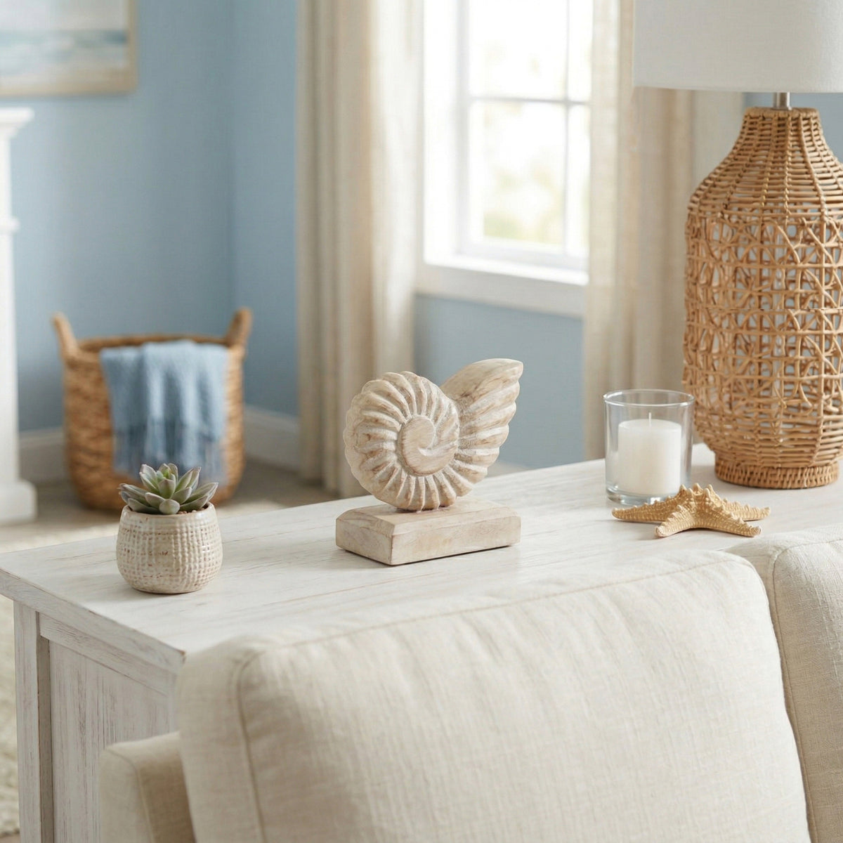 Yorkville White/Natural Small Distressed Wood Shell on Base