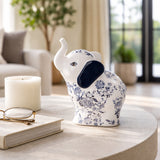 Edgarwell Blue/White Trunk Up Chinoiserie Elephant