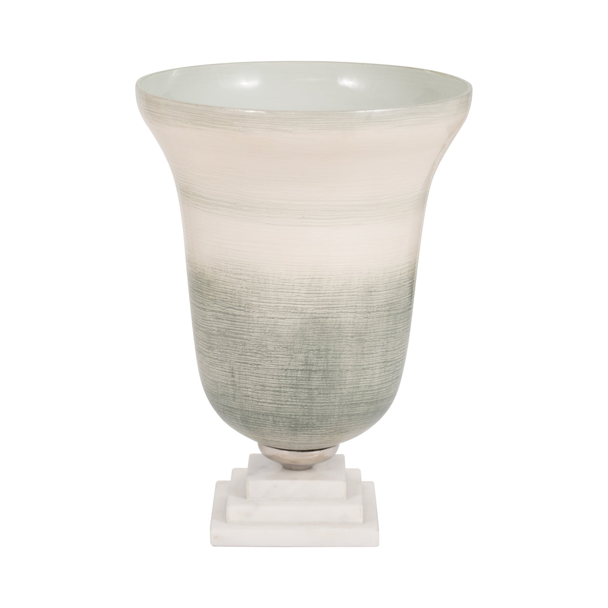 Vale Sage/Ivory Large Glass Vase on Marble Base