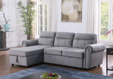 Ashton Gray 96.5"W Velvet Reversible Sleeper Sectional Sofa with Chaise