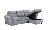 Ashton Gray 96.5"W Velvet Reversible Sleeper Sectional Sofa with Chaise