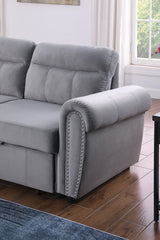 Ashton Gray 96.5"W Velvet Reversible Sleeper Sectional Sofa with Chaise