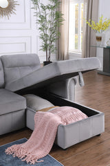 Ashton Gray 96.5"W Velvet Reversible Sleeper Sectional Sofa with Chaise