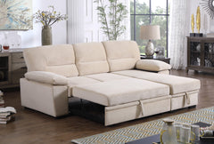 Kipling Beige 97.5"W Velvet Reversible Sleeper Sectional Sofa with Chaise