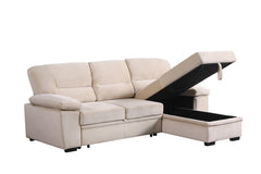 Kipling Beige 97.5"W Velvet Reversible Sleeper Sectional Sofa with Chaise