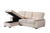 Kipling Beige 97.5"W Velvet Reversible Sleeper Sectional Sofa with Chaise