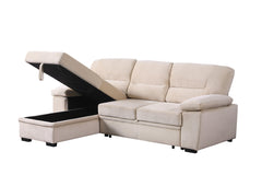 Kipling Beige 97.5"W Velvet Reversible Sleeper Sectional Sofa with Chaise