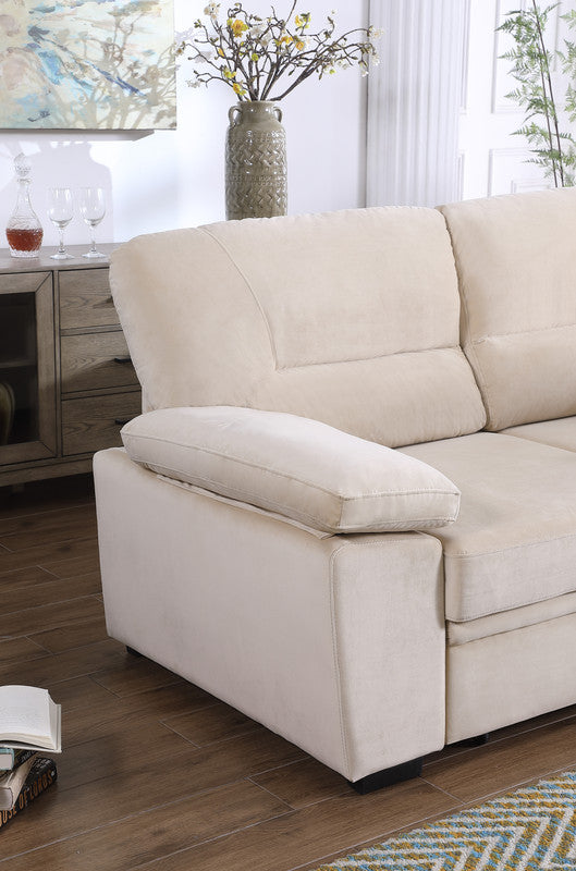 Kipling Beige 97.5"W Velvet Reversible Sleeper Sectional Sofa with Chaise