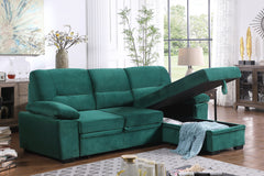 Kipling Green 97.5"W Velvet Reversible Sleeper Sectional Sofa with Chaise