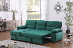 Kipling Green 97.5"W Velvet Reversible Sleeper Sectional Sofa with Chaise