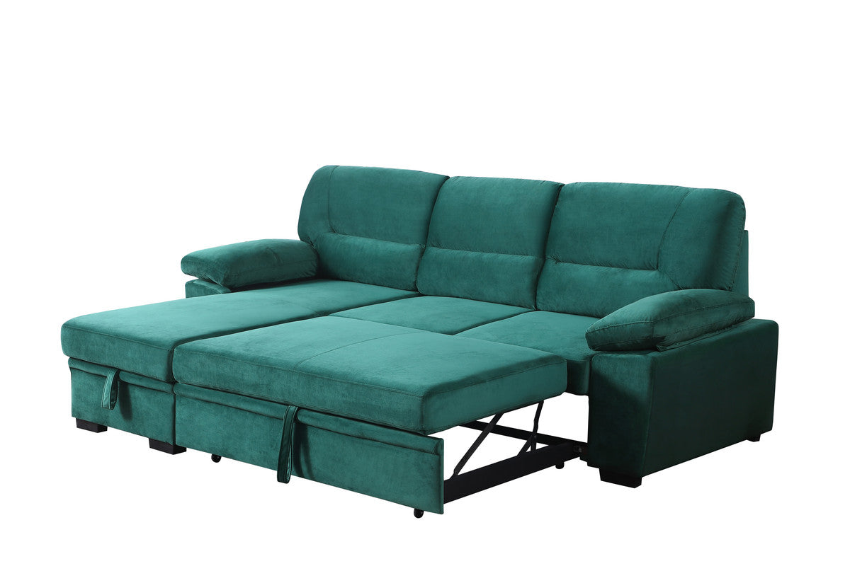 Kipling Green 97.5"W Velvet Reversible Sleeper Sectional Sofa with Chaise