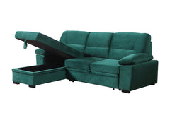 Kipling Green 97.5"W Velvet Reversible Sleeper Sectional Sofa with Chaise